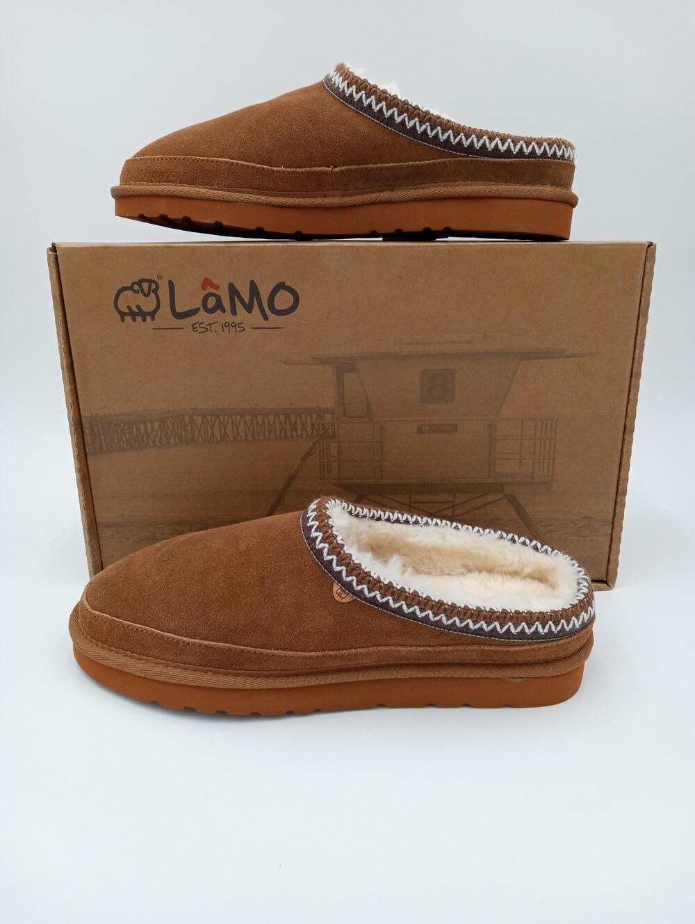 LAMO Mule Slippers Shoes Mens Brown Suede Faux Fur Cozy House Indoor Size 9